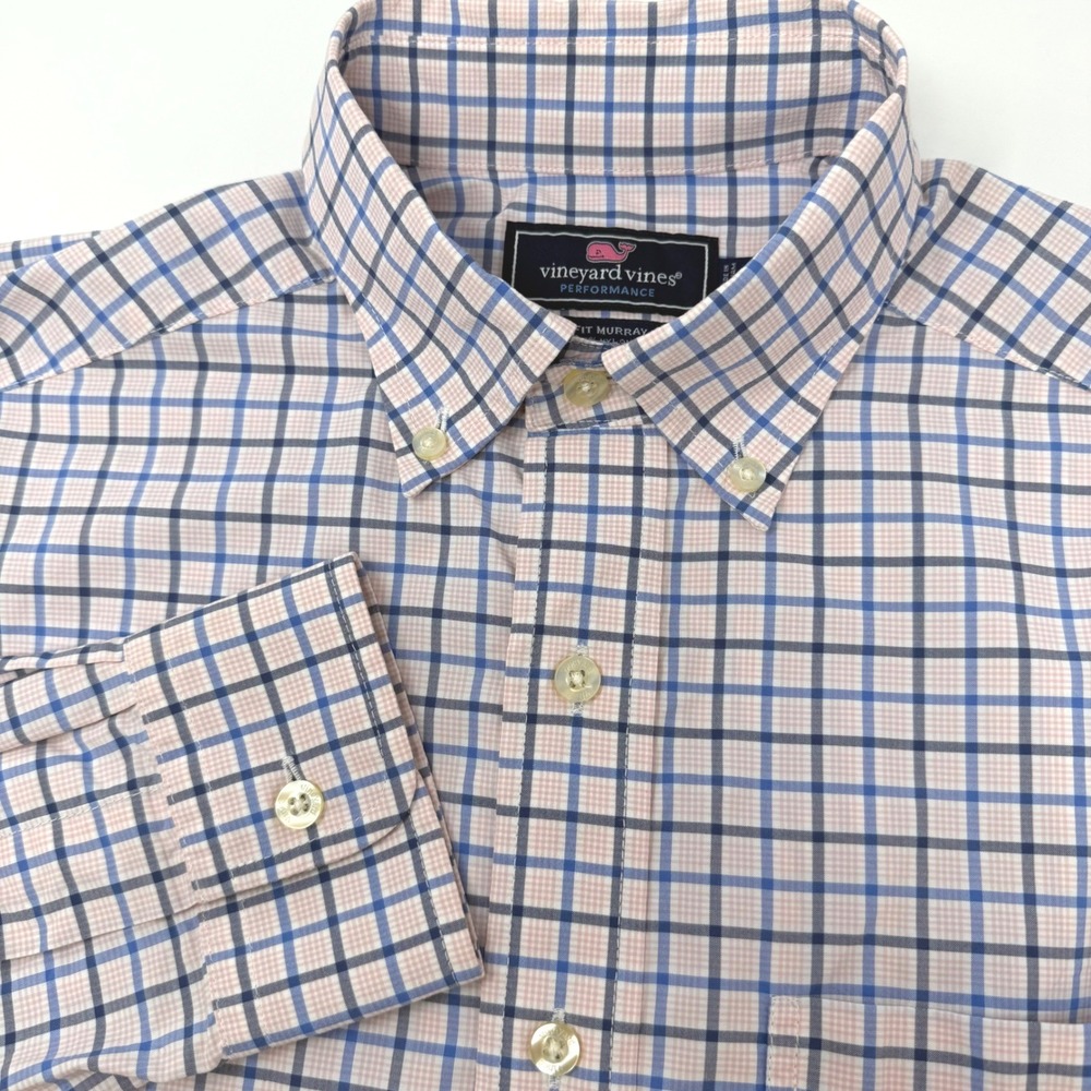 Vineyard Vines Performance Murray Shirt Mens Small Blue Pink Check Nylon Plaid